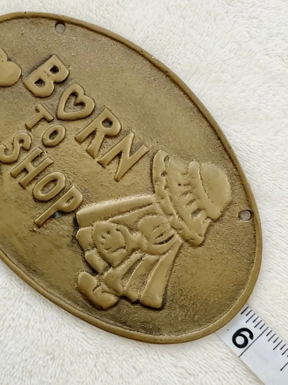 Vintage 1986 Holly Hobbie Born To Shop Brass Wall Plaque Upper Deck Taiwan